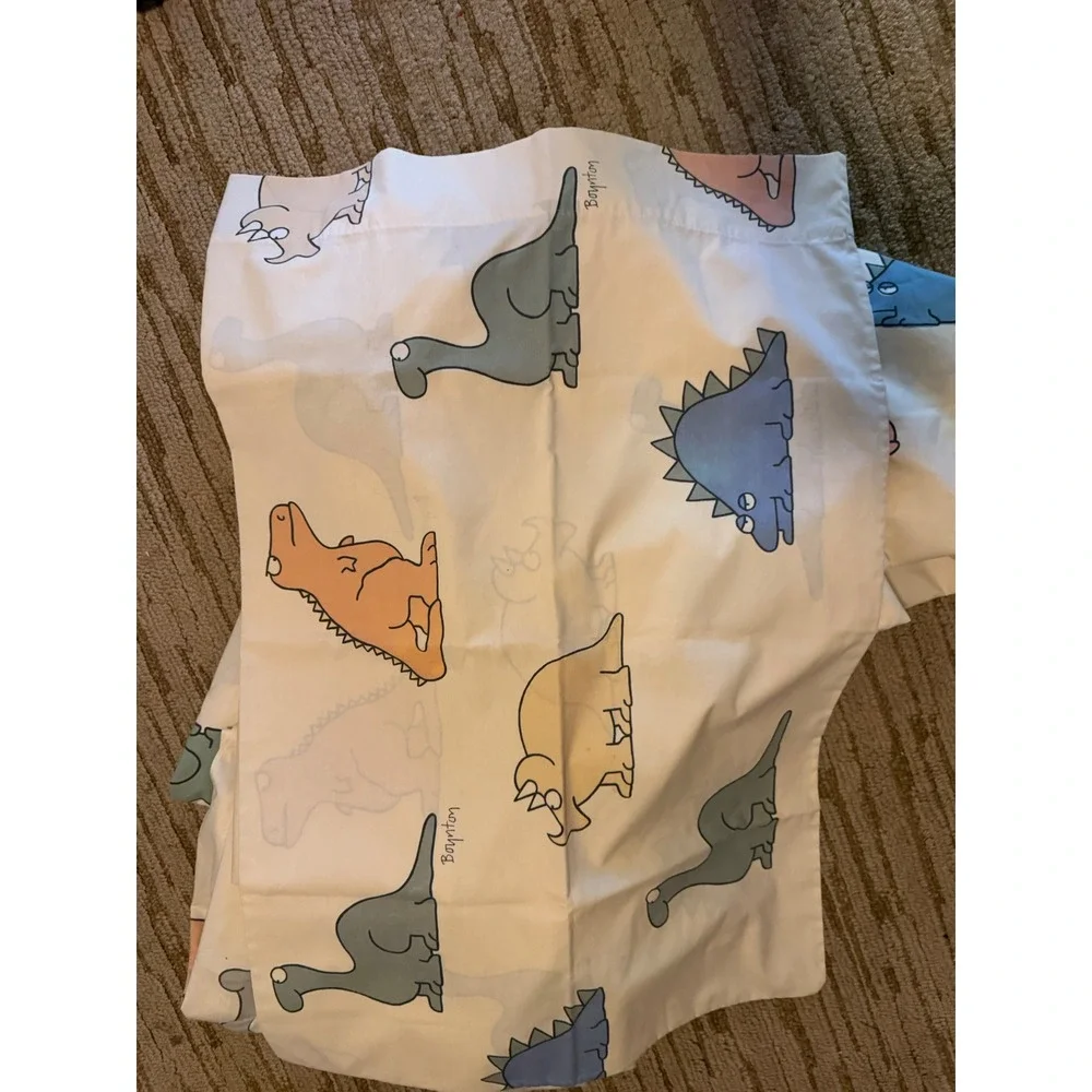 VTG 2 sets 1986 Sandra Boynton for Martex Dinosaur Sheet Set Percale Cream 80s
